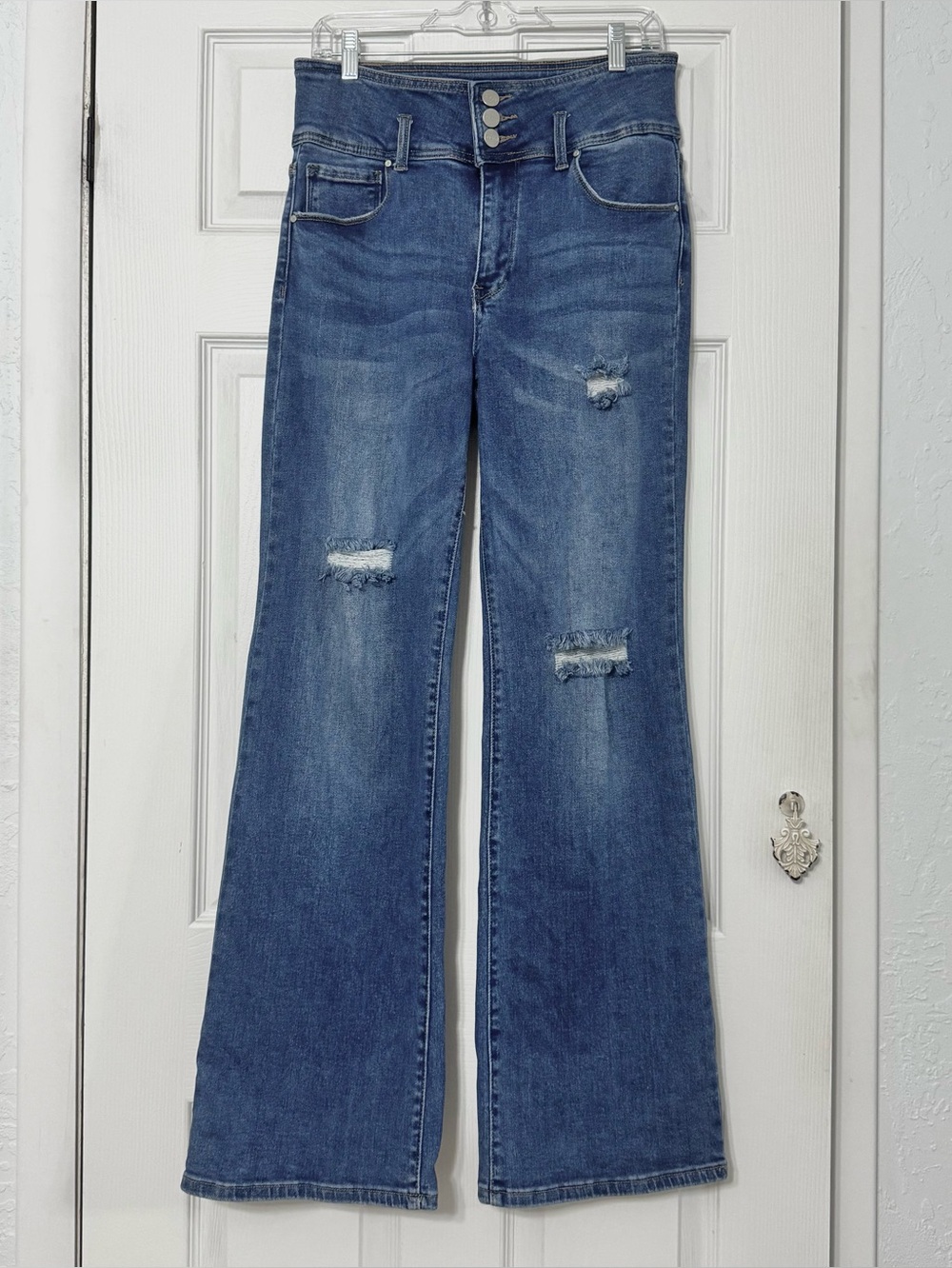 Risen Triple Button High Rise Straight Jeans Distressed RDP5195 - Picture 3 of 10